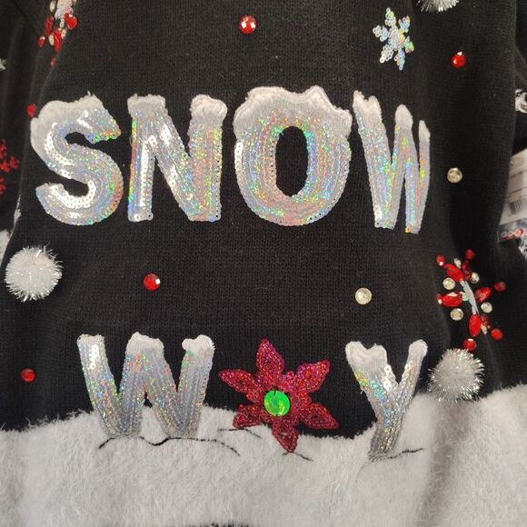 Holiday Time Embellished Black Red Snow Way Christmas Sweater XL 16-18 NWT - Picture 7 of 12